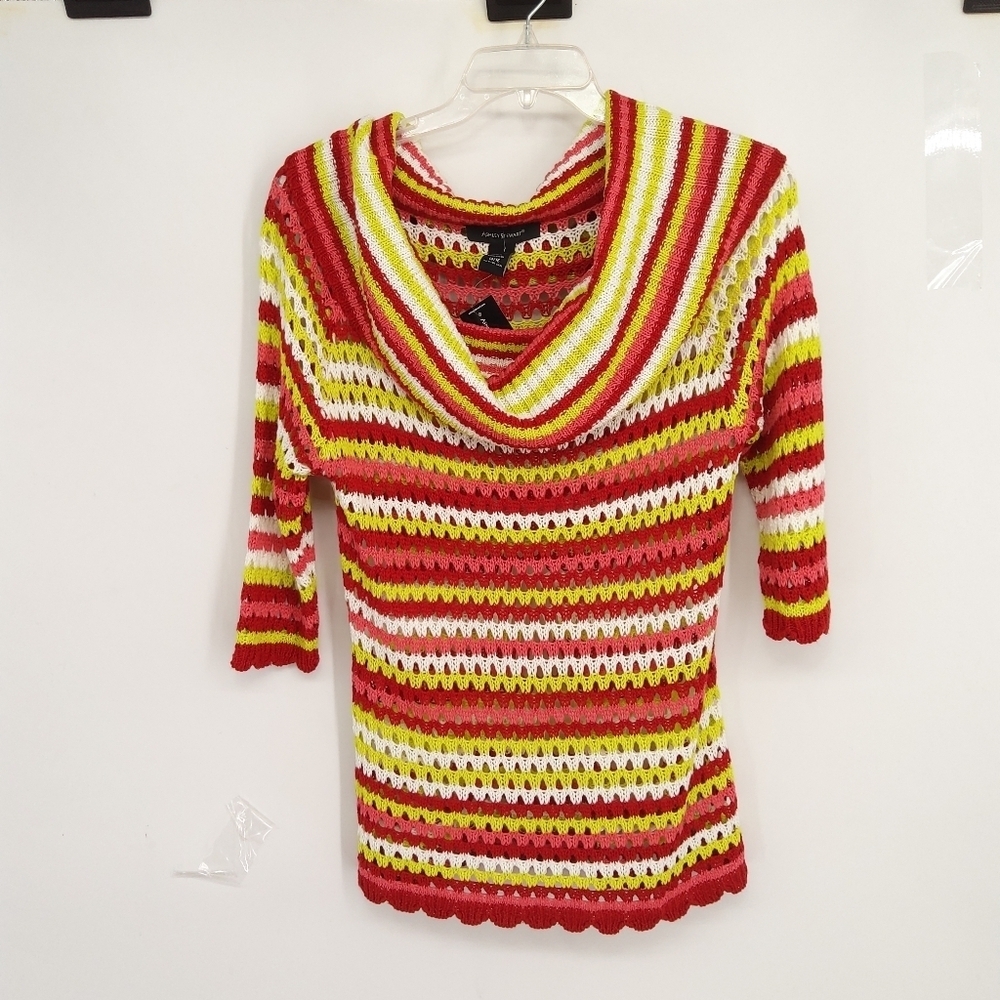 NWT ASHLEY STEWART 14/16 STRIPED OPEN WAFFLE KNIT SWEATER